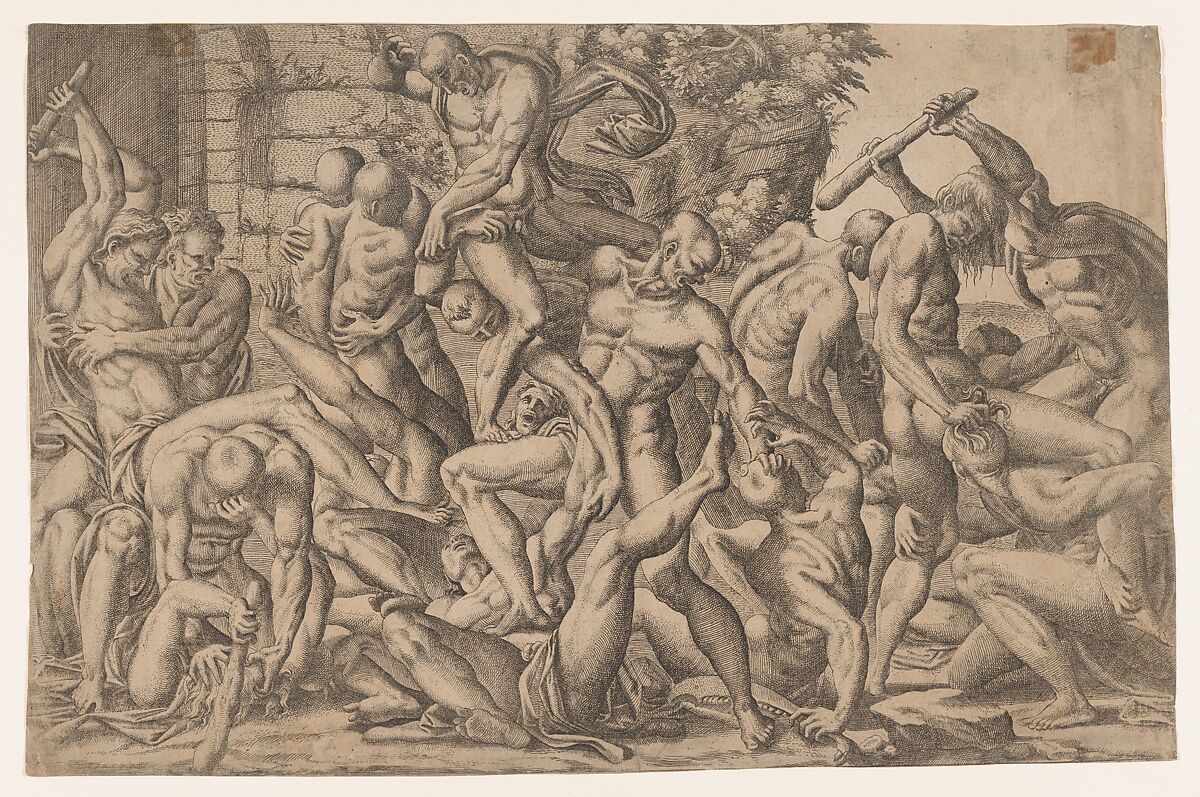 Combat of Naked Men, Jean Mignon (French, active 1535–ca. 1555), Etching 