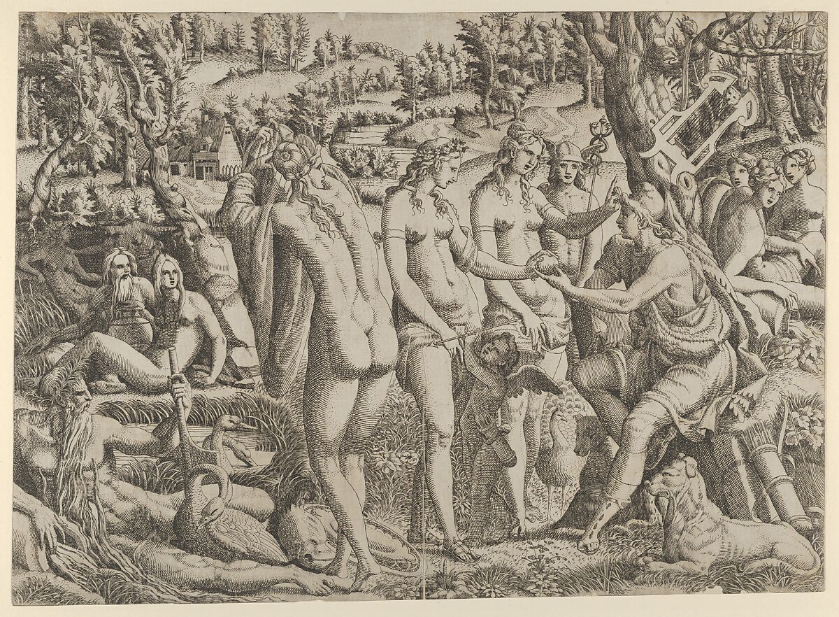 The Judgment of Paris, Jean Mignon (French, active 1535–ca. 1555), Etching 
