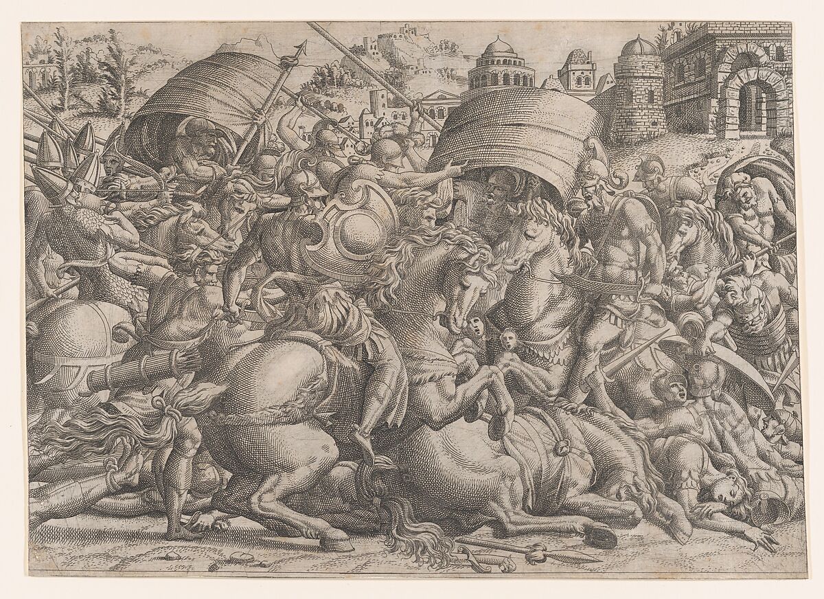 Battle Before Troy, Jean Mignon (French, active 1535–ca. 1555), Etching 