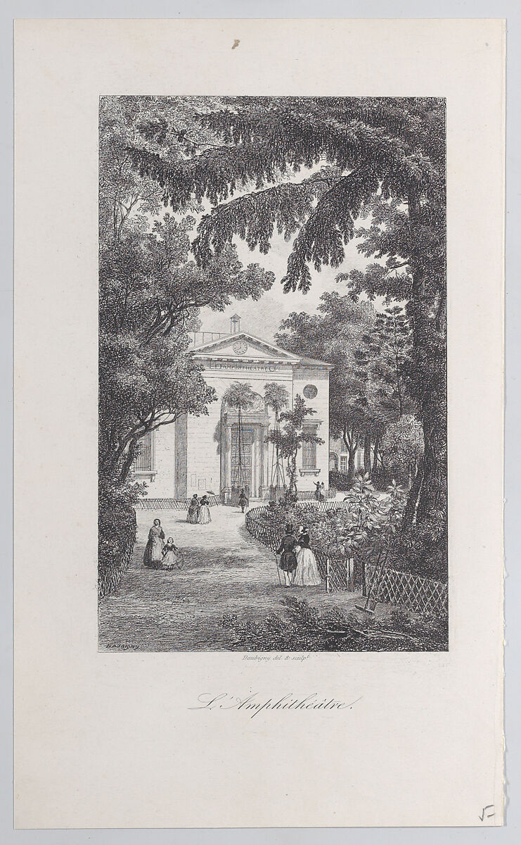 Amphitheater of the Botanical Gardens, Paris, Charles-François Daubigny (French, Paris 1817–1878 Paris), Etching; second state of three (Delteil)