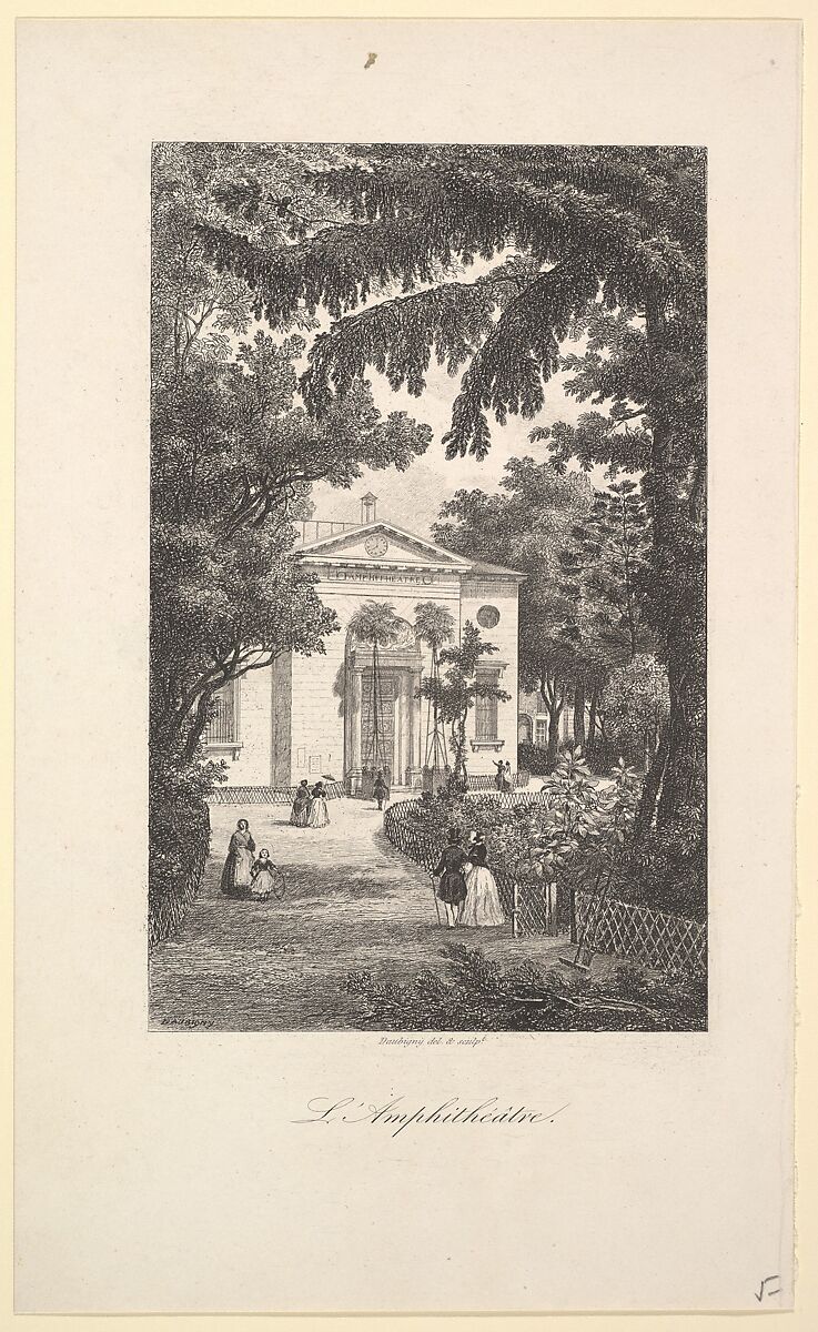 Amphitheater of the Botanical Gardens, Paris, Charles-François Daubigny (French, Paris 1817–1878 Paris), Etching; second state of three (Delteil) 