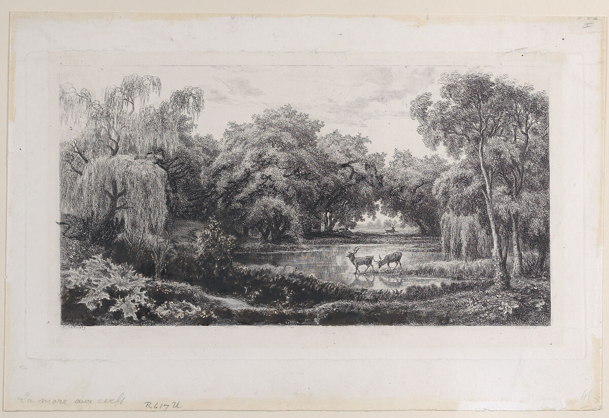 The Deer Pond, Charles-François Daubigny (French, Paris 1817–1878 Paris), Etching; first state of four (Delteil)