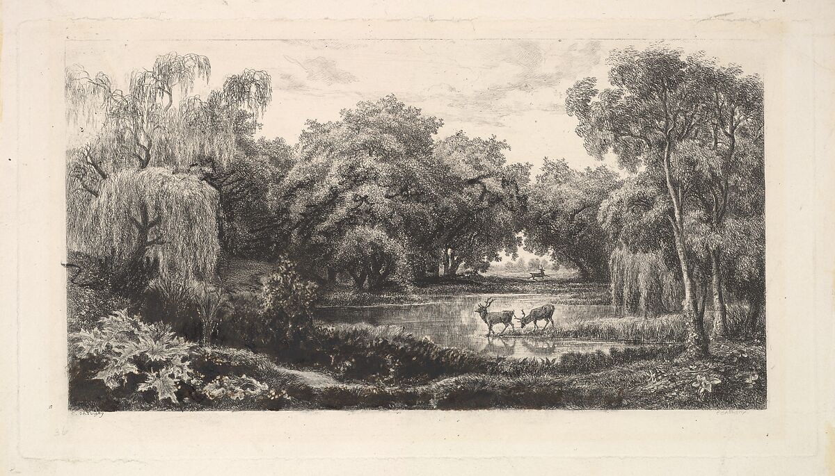 The Deer Pond, Charles-François Daubigny (French, Paris 1817–1878 Paris), Etching; first state of four (Delteil) 