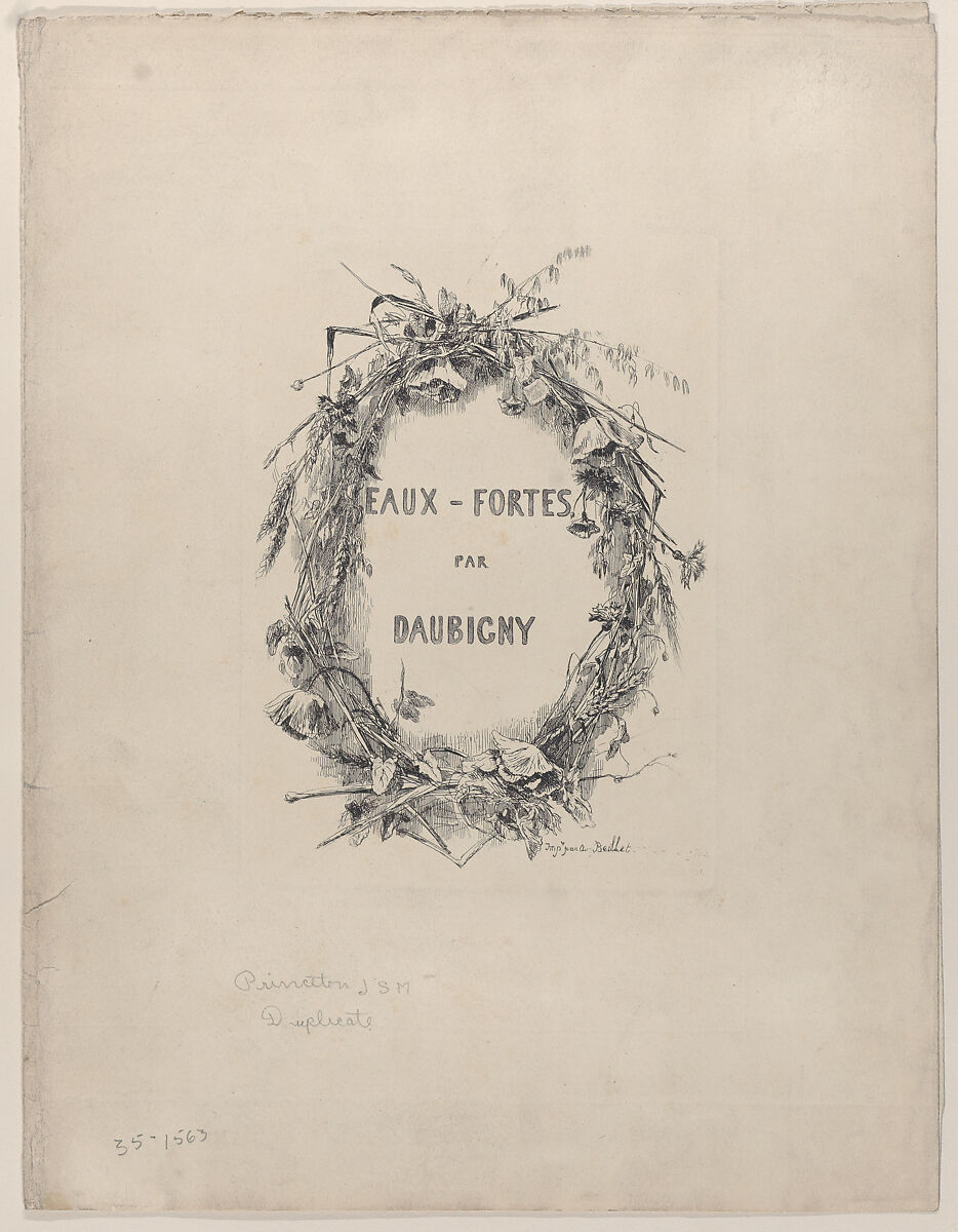 Wreath of Wildflowers, title for "Eaux-Fortes par Daubigny", Charles-François Daubigny (French, Paris 1817–1878 Paris), Etching; seventh state of ten