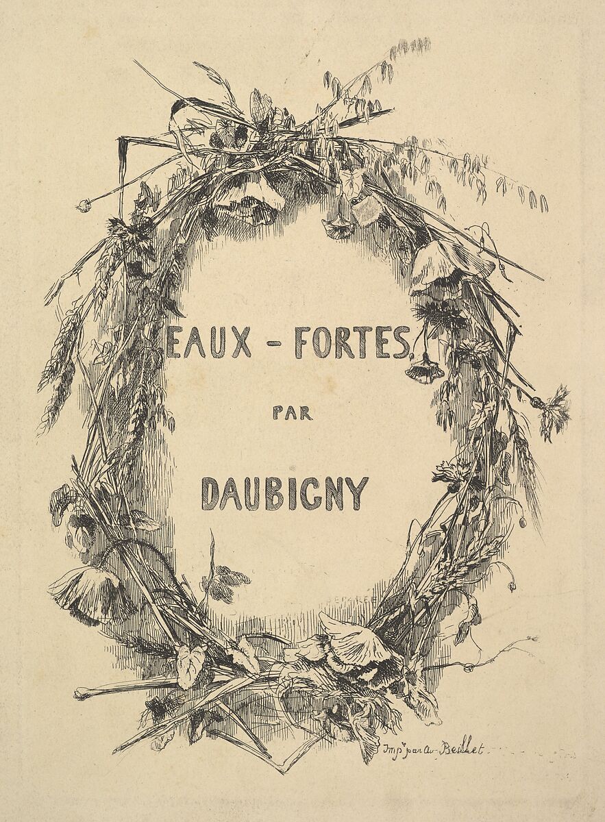 Wreath of Wildflowers, title for "Eaux-Fortes par Daubigny", Charles-François Daubigny (French, Paris 1817–1878 Paris), Etching; seventh state of ten 