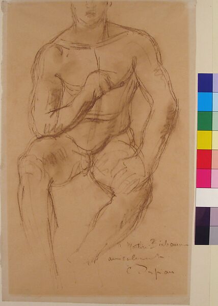 Study for a bronze sculpture, Athlète au Repos, Charles-Albert Despiau (French, Mont-de-Marsan 1874–1946 Paris), Brown chalk on paper