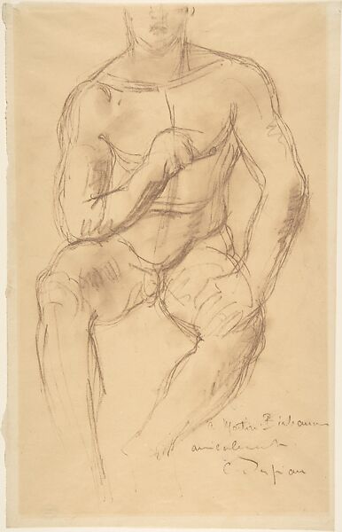 Study for a bronze sculpture, Athlète au Repos, Charles-Albert Despiau (French, Mont-de-Marsan 1874–1946 Paris), Brown chalk on paper 