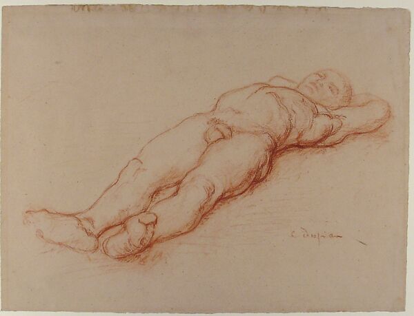 Recumbent Male Nude, Charles-Albert Despiau (French, Mont-de-Marsan 1874–1946 Paris), Red chalk