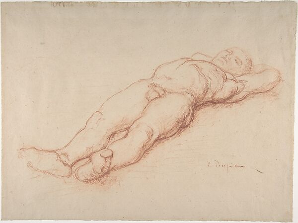 Recumbent Male Nude, Charles-Albert Despiau (French, Mont-de-Marsan 1874–1946 Paris), Red chalk 