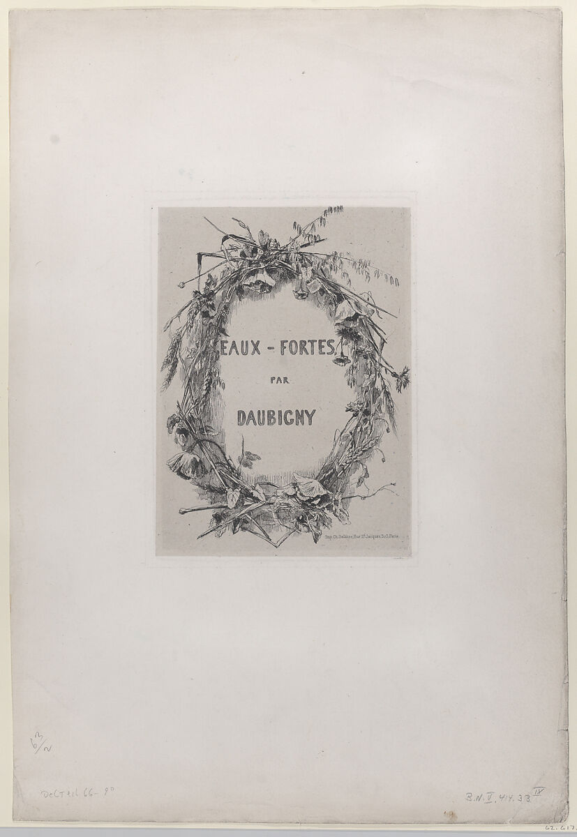 Wreath of Wildflowers, title page for "Eaux-Fortes par Daubigny", Charles-François Daubigny (French, Paris 1817–1878 Paris), Etching on chine collé; ninth state of ten (Delteil)