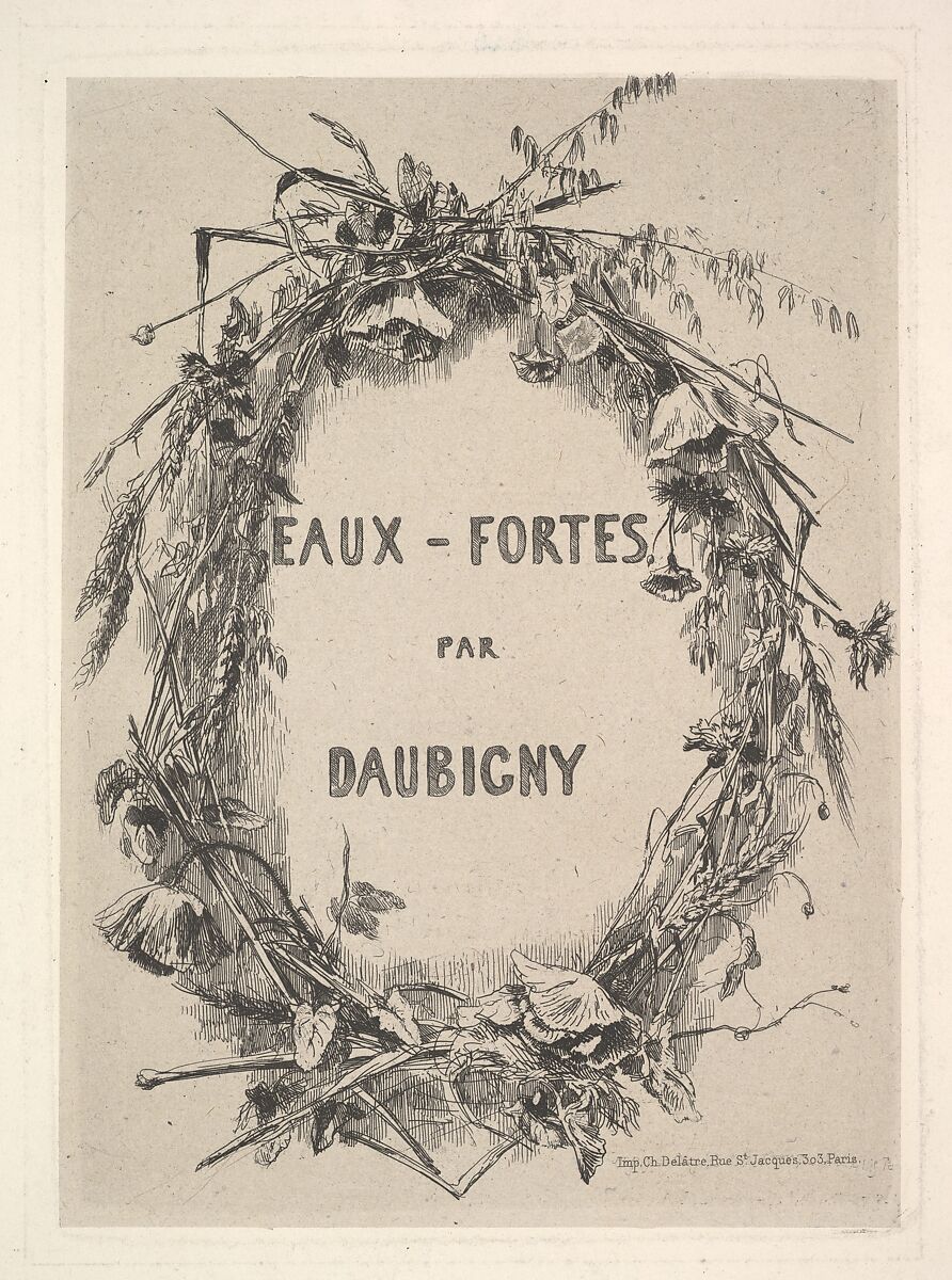 Wreath of Wildflowers, title for "Eaux-Fortes par Daubigny", Charles-François Daubigny (French, Paris 1817–1878 Paris), Etching; ninth state of ten (Delteil) 