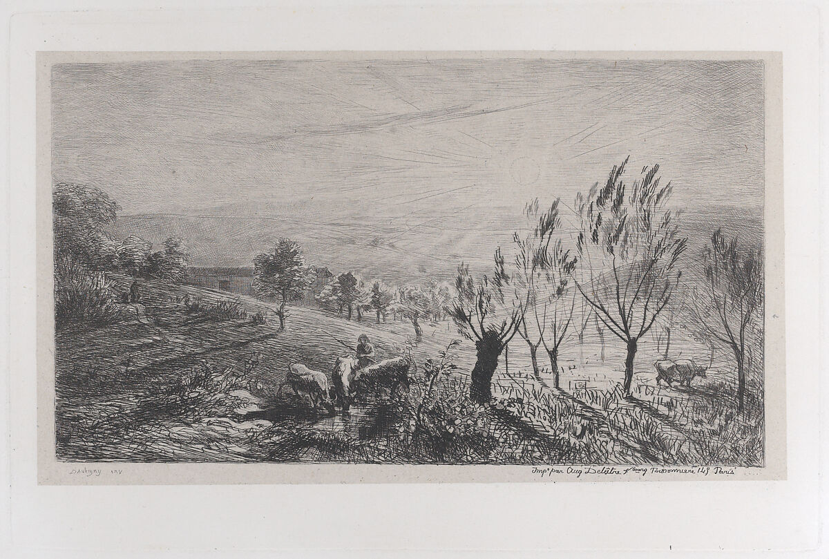 Sunrise, Charles-François Daubigny (French, Paris 1817–1878 Paris), Etching on chine collé; fifth state of five (Delteil)