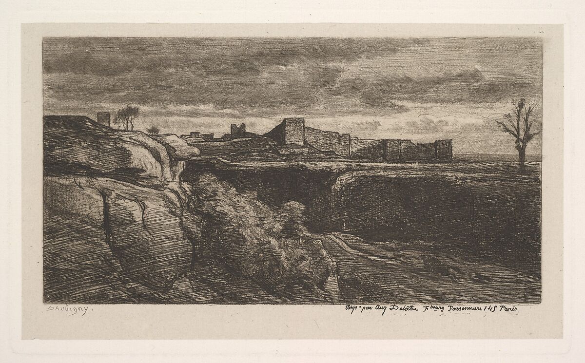 Ruins of the Chateau of Crèmieux (Isère), Charles-François Daubigny (French, Paris 1817–1878 Paris), Etching and aquatint on chine collé; second state of two (Delteil) 