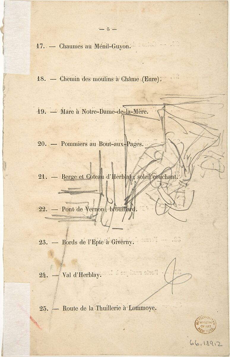 Studies for a figure composition, Narcisse-Virgile Diaz de la Peña (French, Bordeaux 1808–1876 Menton), Black chalk and pen and brown ink on wove paper (possibly a page from a Salon catalogue: numbered page 6, with cat. nos. 26-34)