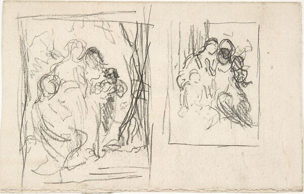 Two studies for a figure composition,  including three women and a child