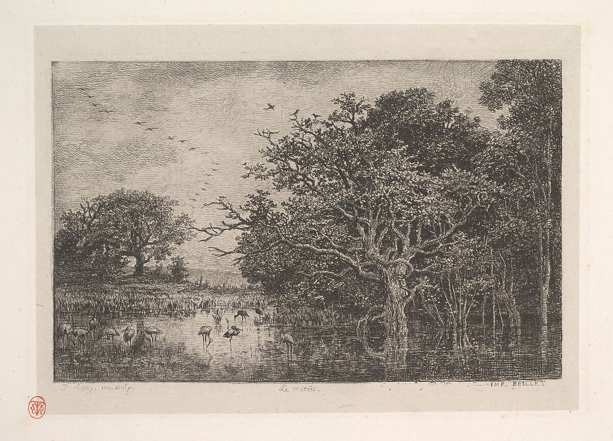 The Marshes, Charles-François Daubigny (French, Paris 1817–1878 Paris), Etching on chine collé; third state of six (Delteil) 
