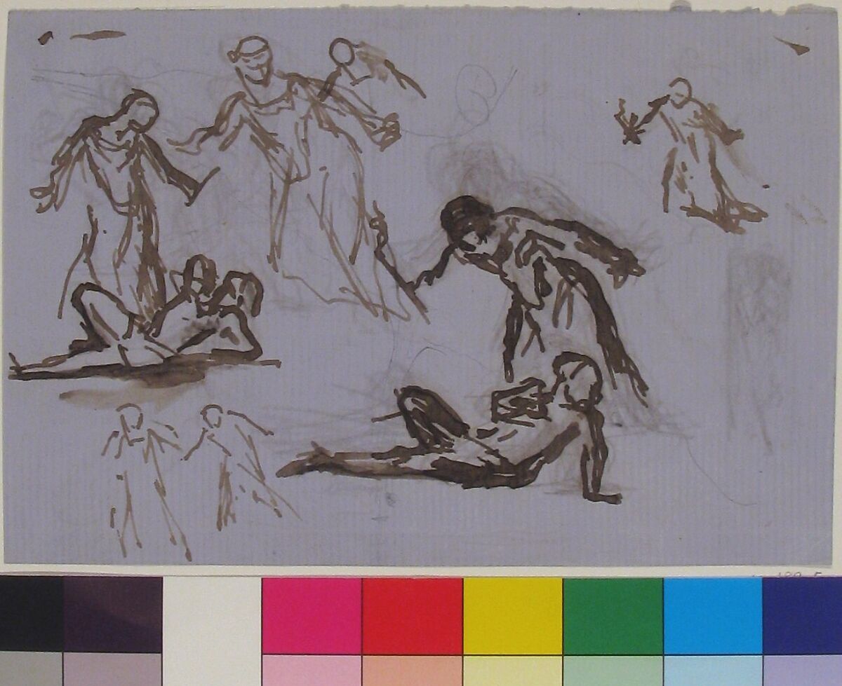 Sheet of figure studies, Narcisse-Virgile Diaz de la Peña (French, Bordeaux 1808–1876 Menton), Pen and brown ink