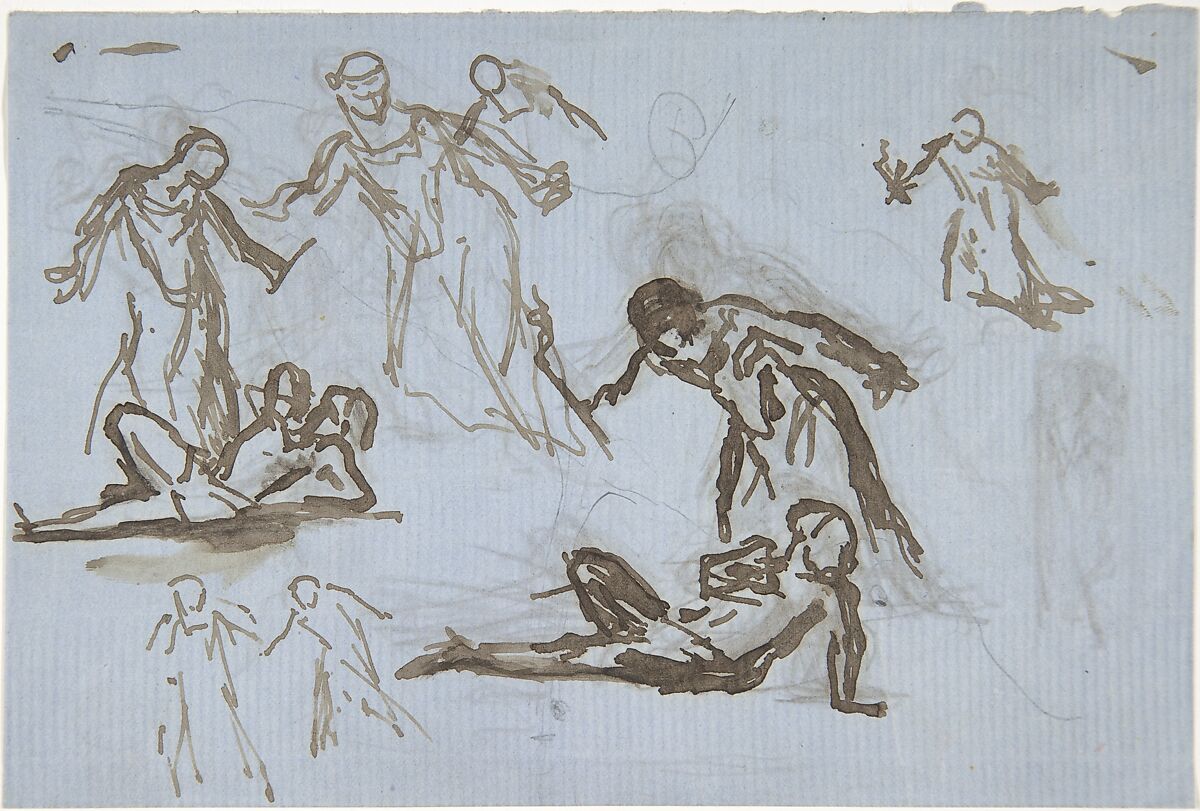 Sheet of figure studies, Narcisse-Virgile Diaz de la Peña (French, Bordeaux 1808–1876 Menton), Pen and brown ink 