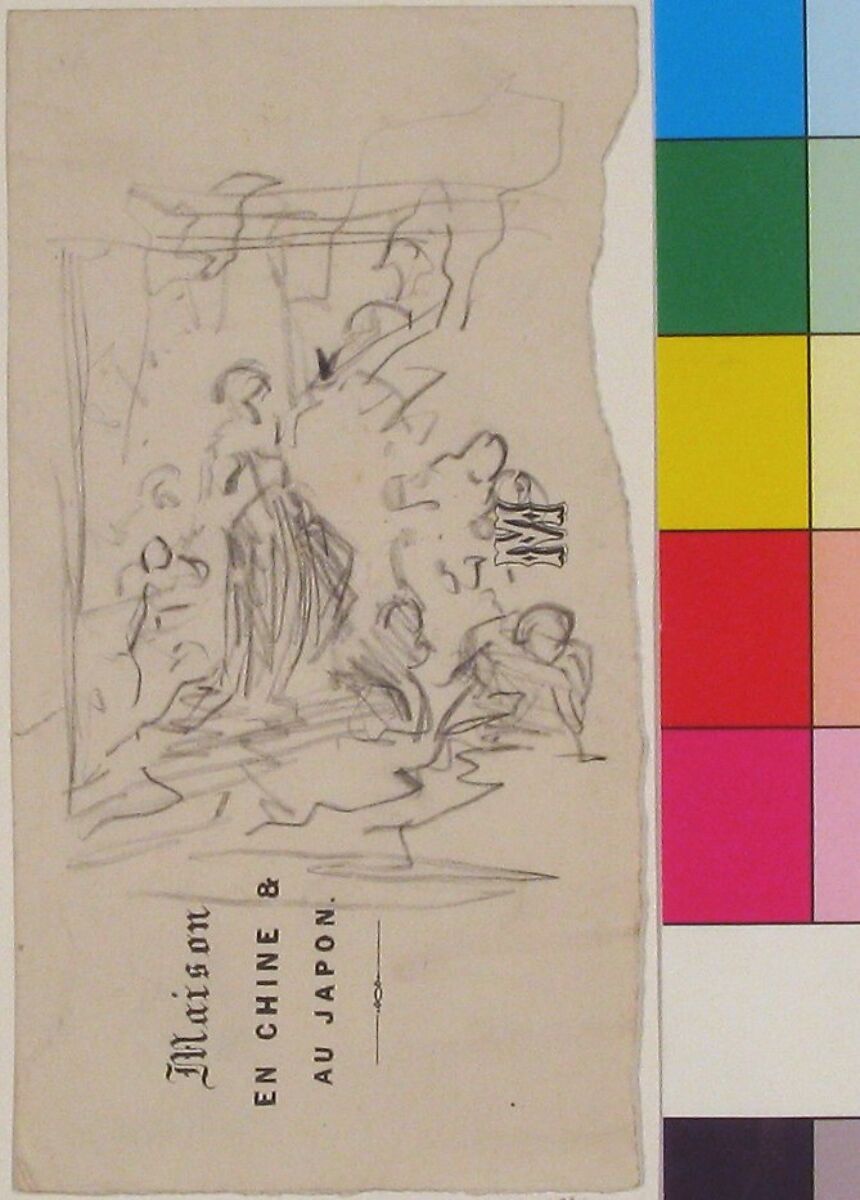 Figure composition, Narcisse-Virgile Diaz de la Peña (French, Bordeaux 1808–1876 Menton), Black chalk on wove paper (probably torn from letterhead printed:  Maison/ en chine &/ au japon./ M)