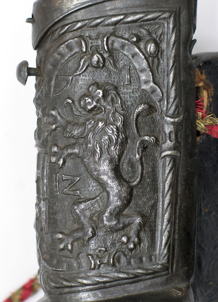 Cartridge Box, Iron, leather, textile, metallic thread, German