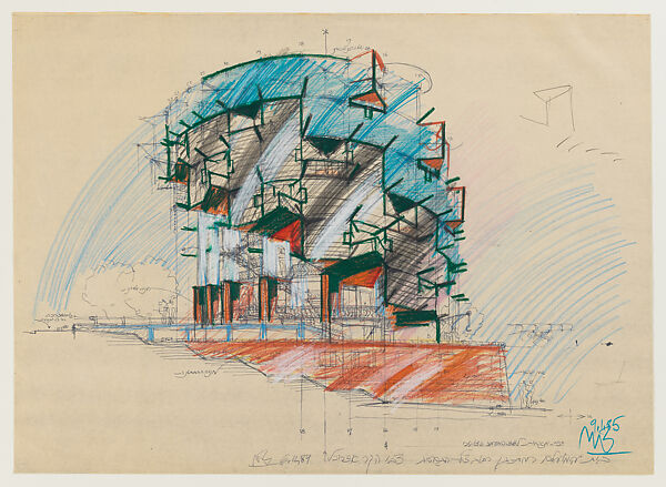 Spiral Apartment House (Ramat Gan, Israel, 1984–1989), Zvi Hecker (Israeli (born Poland), Kraków 1931–2023 Berlin, Germany), Pen and black ink, colored pencil, graphite 