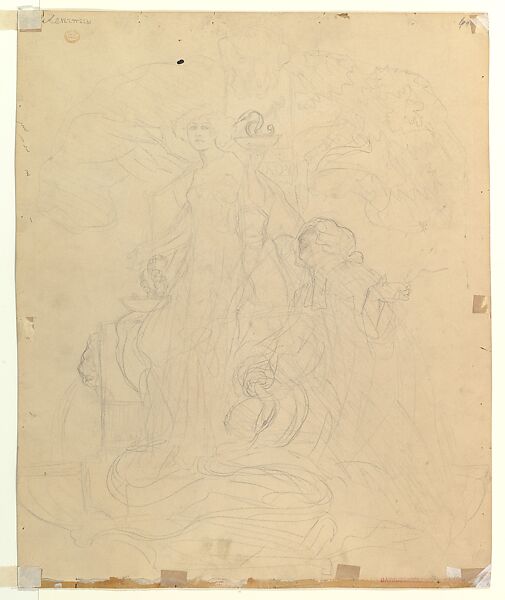 Study for a Bookplate with St. George Rescuing a Maiden from a Dragon, Franz von Bayros (Austrian, Zagreb 1866–1924 Vienna), Pen and black ink, brush and gray and black wash, over black chalk