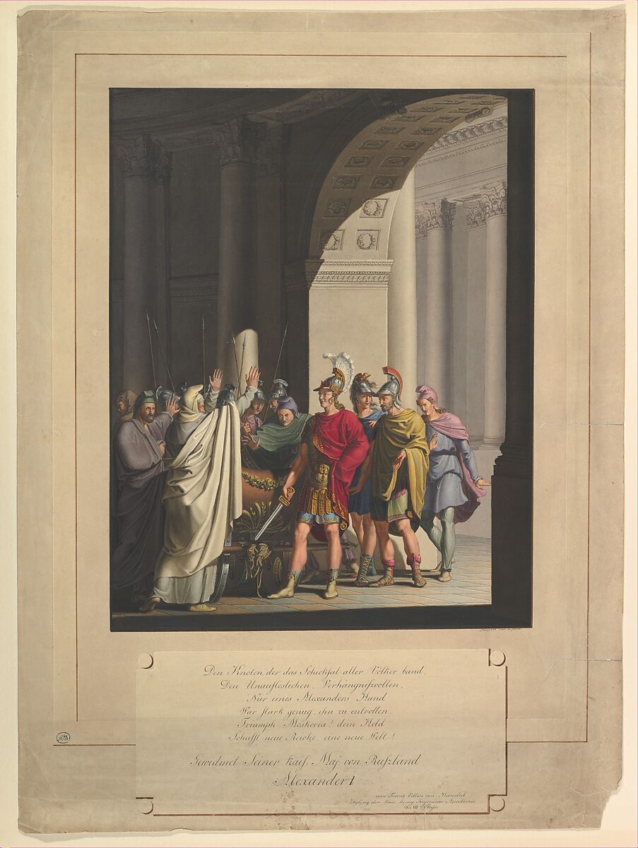 Scene from the Life of Alexander I, Franz von Hauslab the Younger (Austrian, Vienna 1798–1883), Watercolor, pen and black ink, brush and brown wash. 