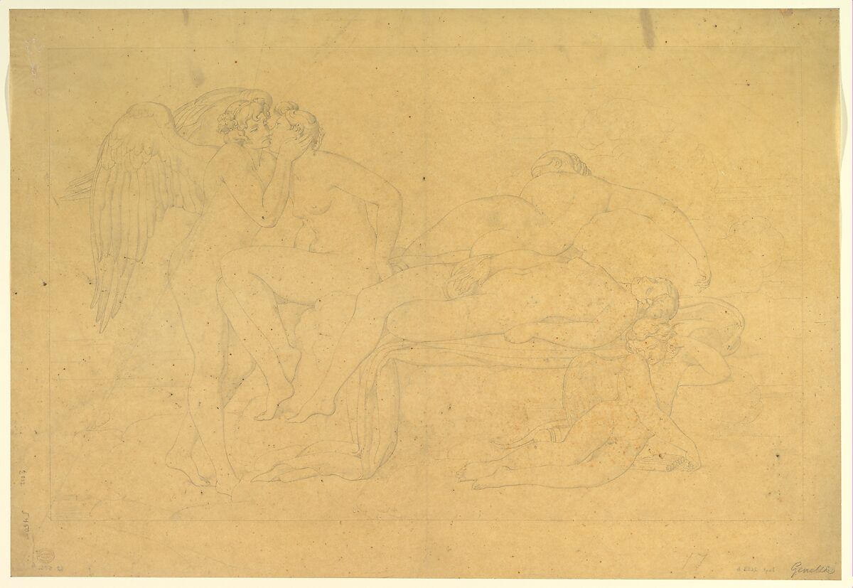Mythological Scene, from the Legend of Cupid and Psyche, Bonaventura Genelli (German, Berlin 1798–1868 Weimar), Graphite, on tracing paper 