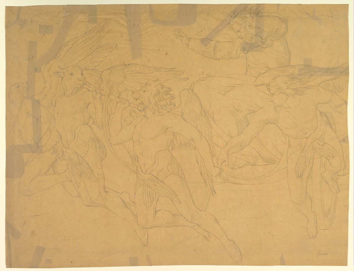 The Vision of Ezekiel, Bonaventura Genelli (German, Berlin 1798–1868 Weimar), Graphite, on tracing paper 