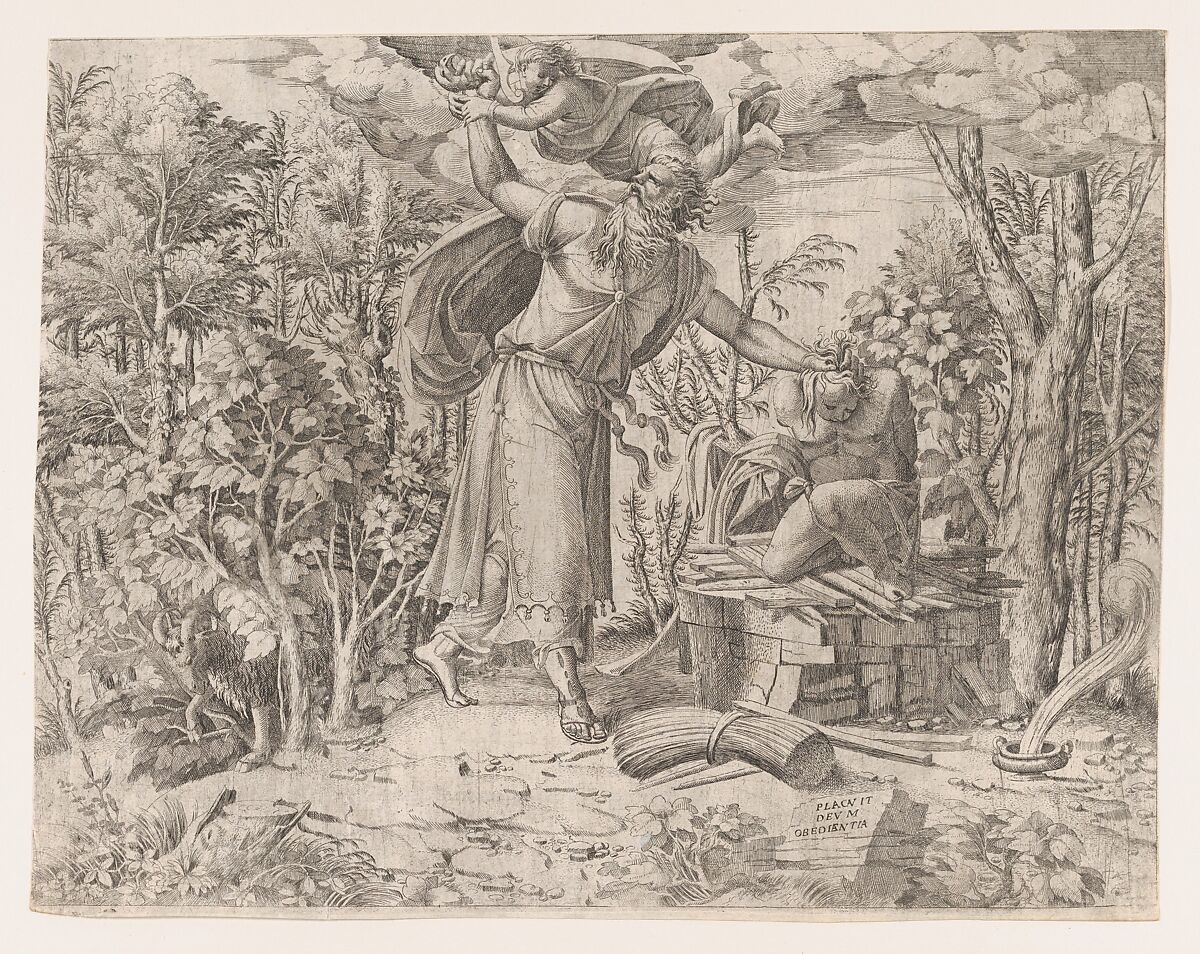 Abraham Sacrificing Isaac, Jean Mignon (French, active 1535–ca. 1555), Etching 