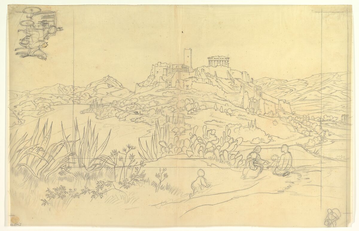 A View of the Ancient City (Parthenon?), Anonymous, German, 19th century ?, Graphite 