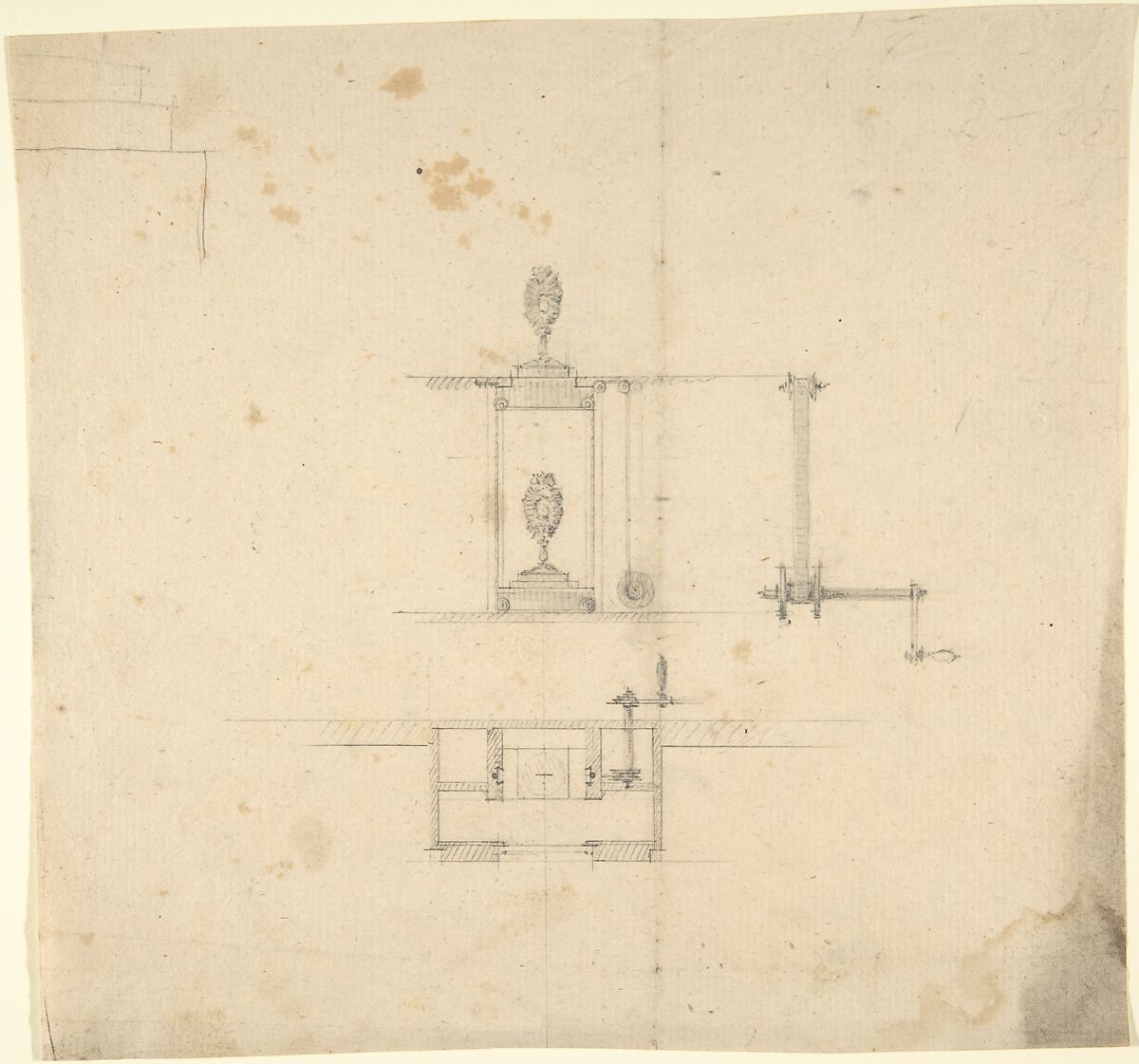 Design for a Machine to Raise and Lower Machinery, Anonymous, German, 19th century, Graphite. 