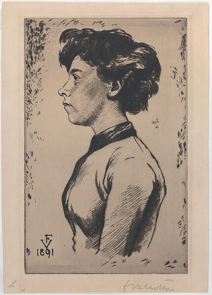 Profile Bust of a Young Woman, Félix Vallotton (Swiss, Lausanne 1865–1925 Paris), Drypoint on cream laid paper 