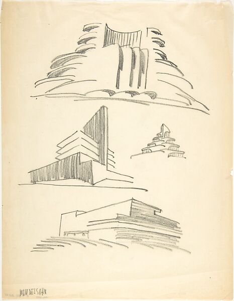 Plan for a Skyscraper Project, Erich Mendelsohn (Polish, Olsztyn 1887–1953 San Francisco, California), Graphite on tracing paper. 