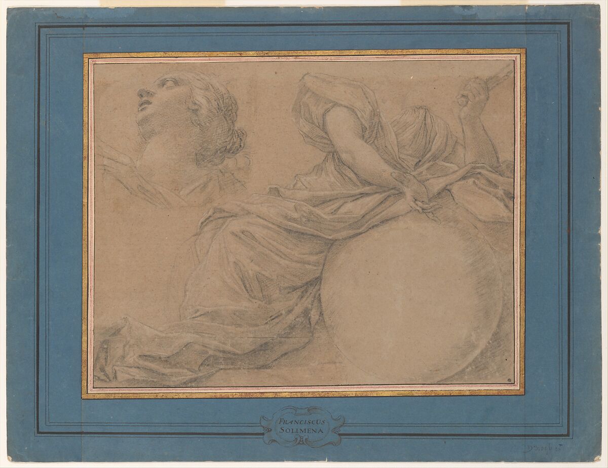 Study for the Muse Urania, Michel Dorigny (French, Saint-Quentin 1616/17–1665 Paris), Black chalk, heightened with white