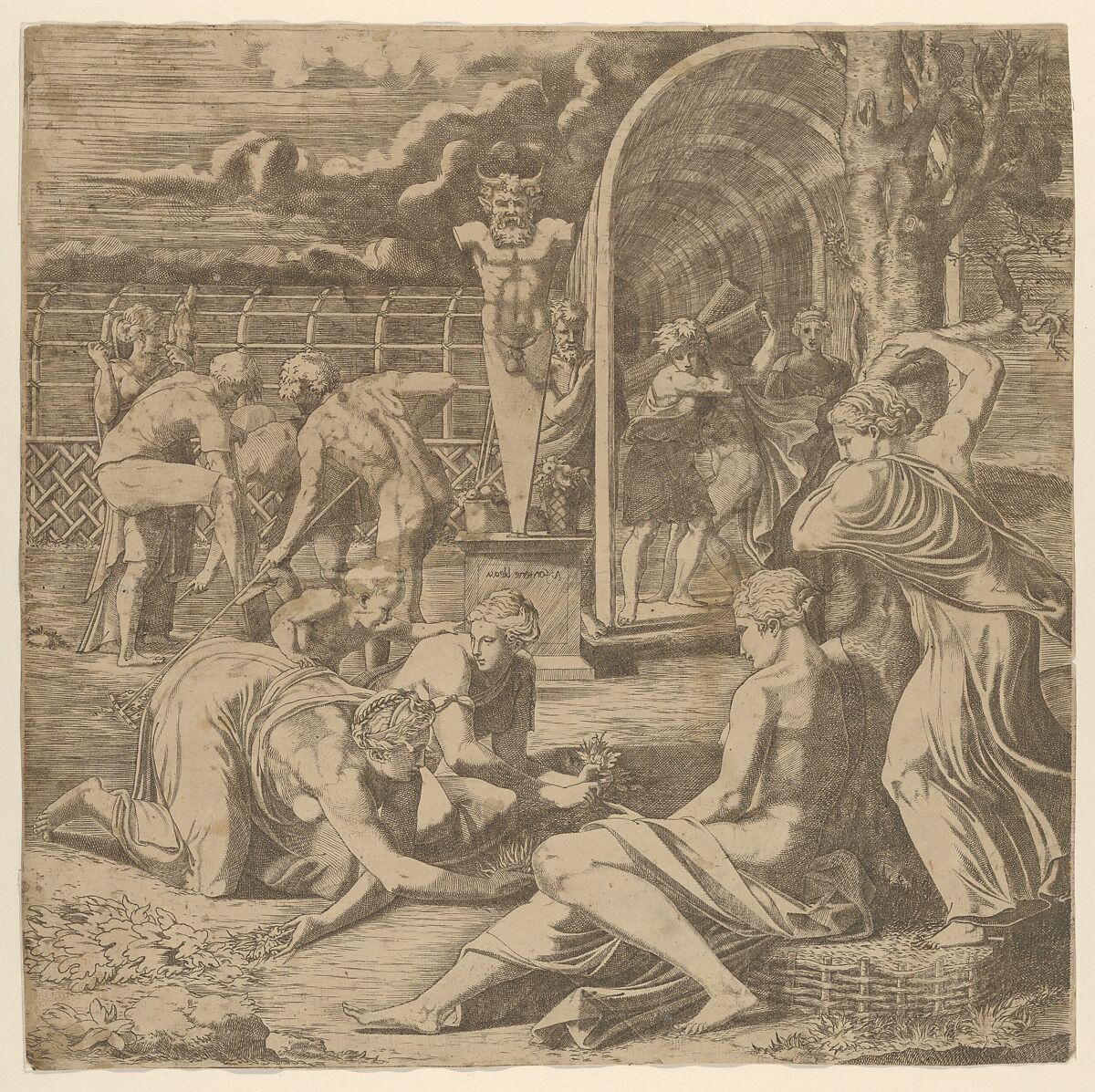 The Garden of Pomona, Léon Davent (French, active 1540–56), Engraving; counterproof 