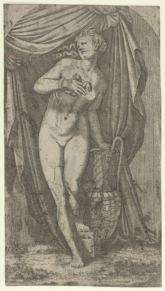 Cleopatra bitten by an Asp, Léon Davent (French, active 1540–56), Etching 