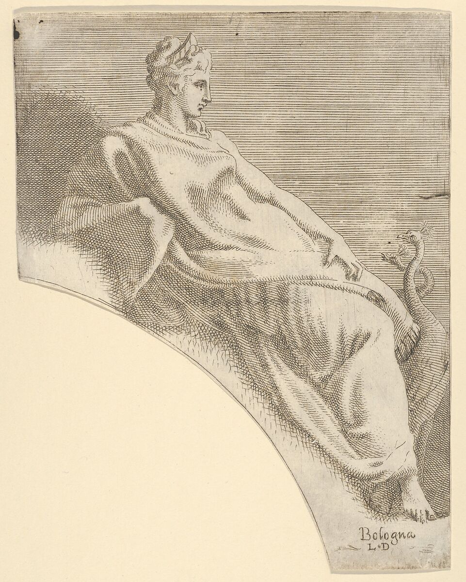 Juno, from "Twelve Muses and Goddesses", Léon Davent (French, active 1540–56), Etching 