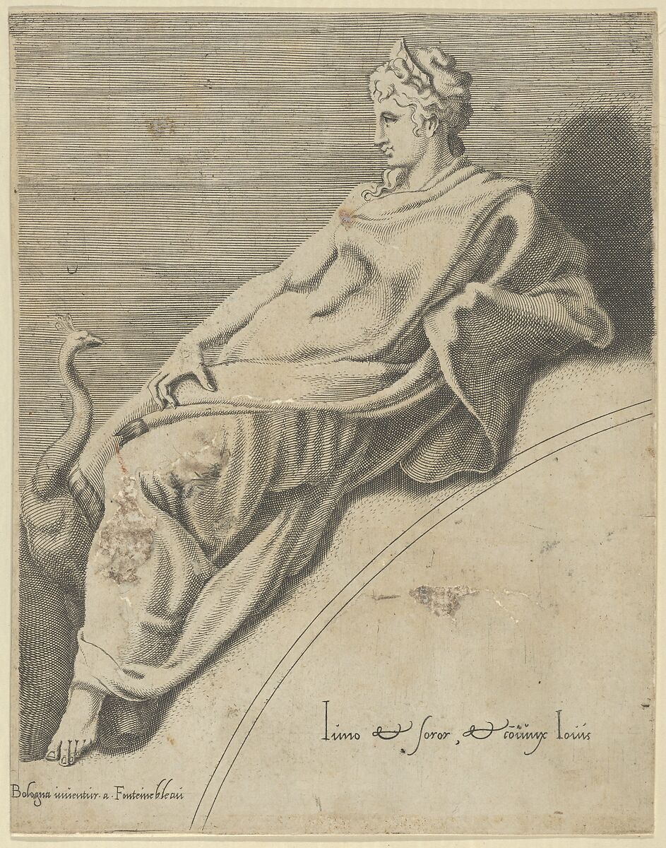 Juno, from "The Muses and the Three Great Goddesses", Engraved by Anonymous, Italian, 16th century (Italian, active Central Italy, ca. 1550–1580), Engraving 