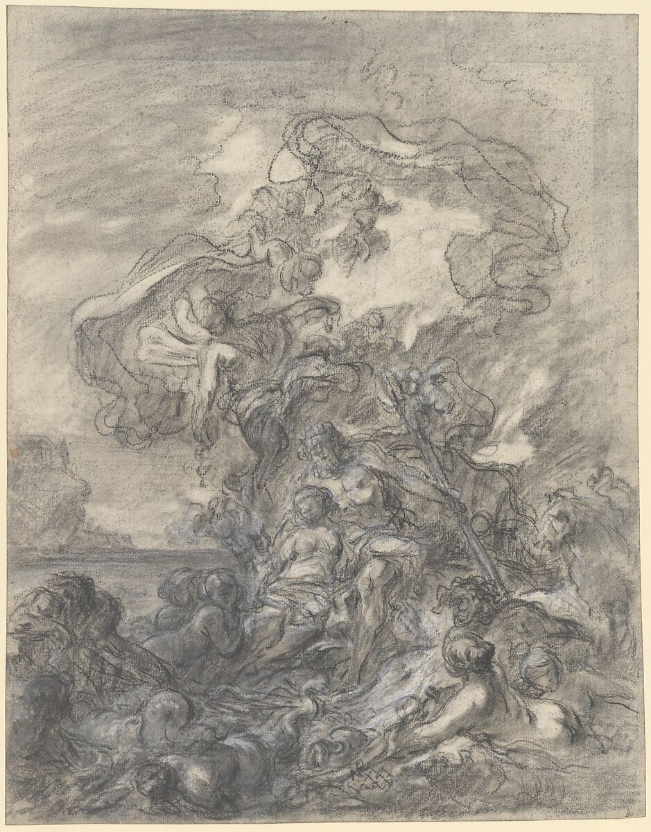 Allegory of Fishery: Neptune and Amphitrite, Gabriel François Doyen (French, Paris 1726–1806 St. Petersburg), Charcoal, stumped, black chalk, heightened with white 