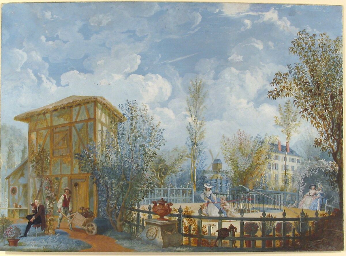 Figures in a Garden, Jean Démosthène Dugourc (French, Versailles 1749–1825 Paris), Gouache