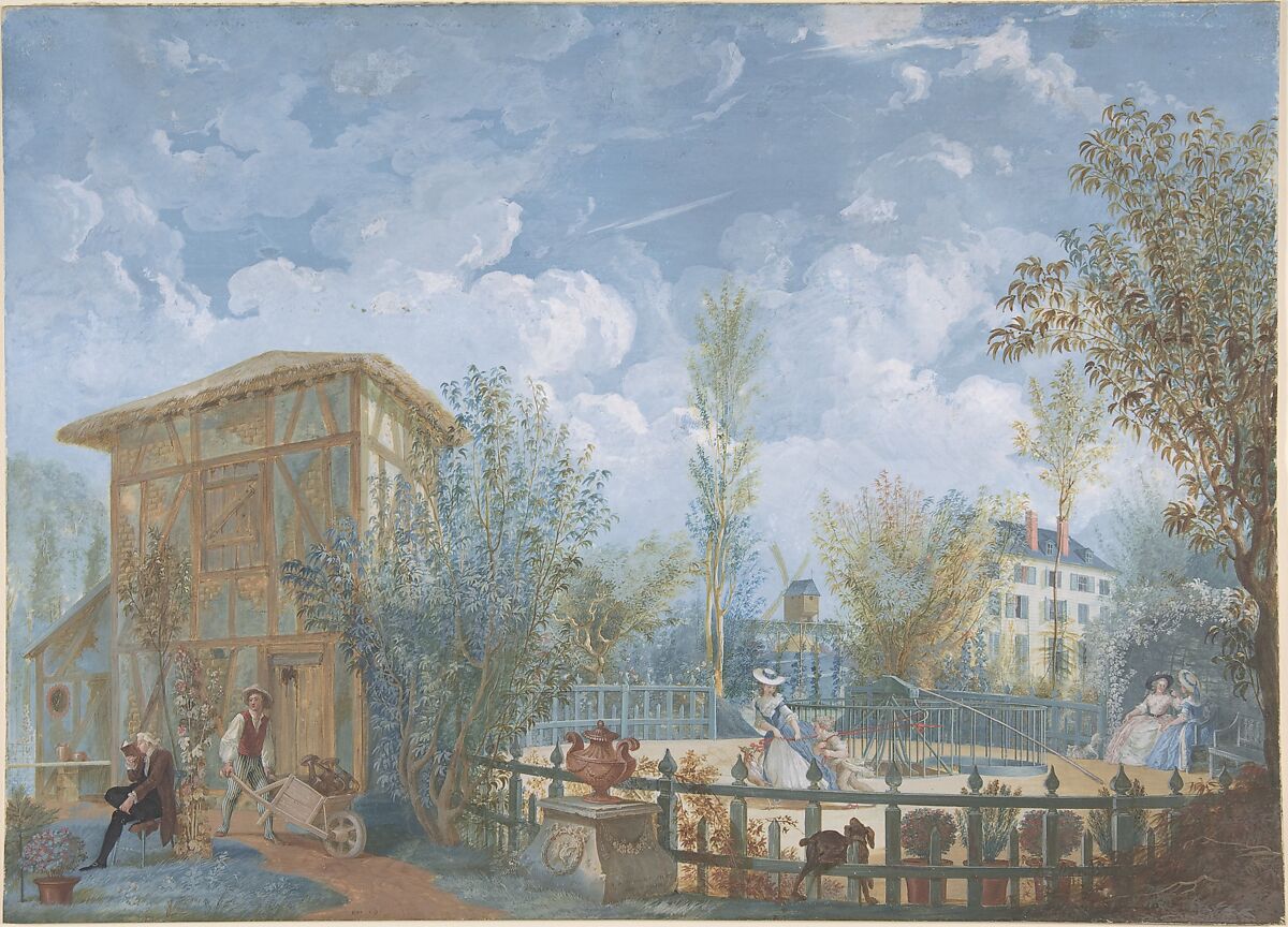 Figures in a Garden, Jean Démosthène Dugourc (French, Versailles 1749–1825 Paris), Gouache 