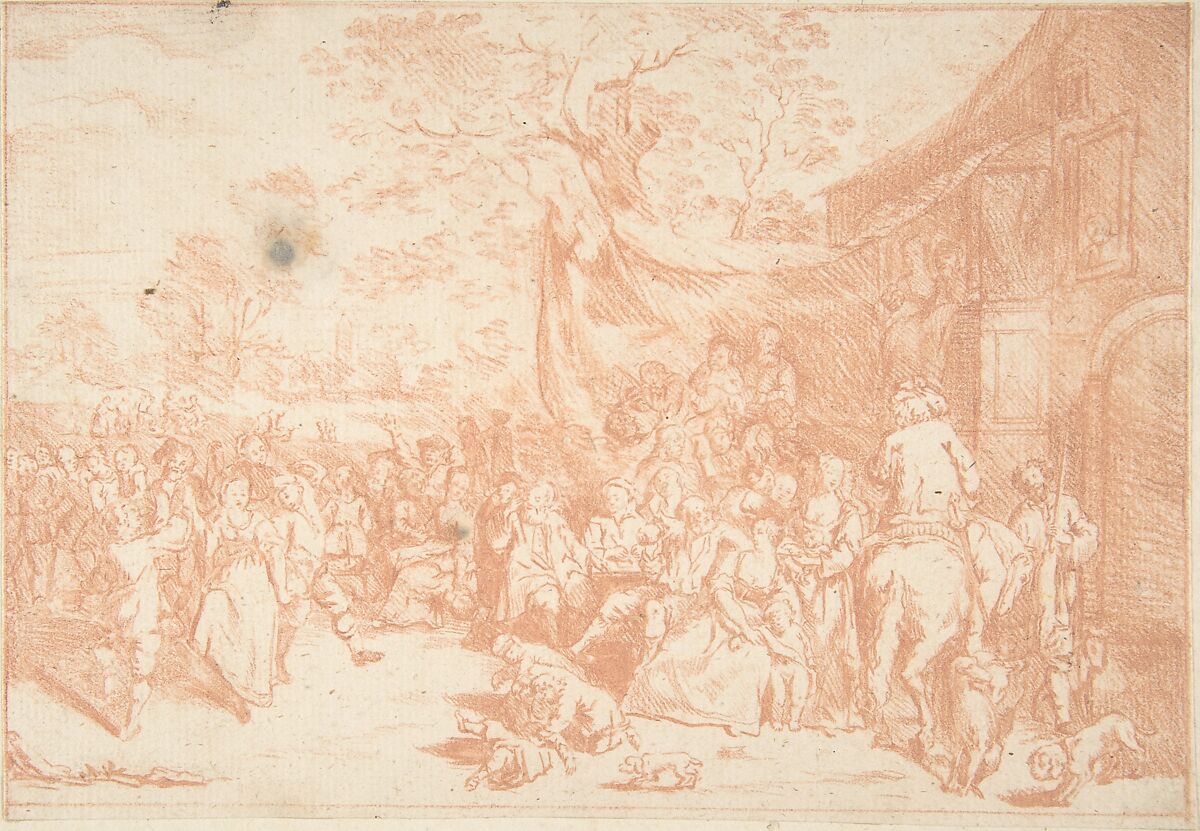 Peasants' Dance Outdoors, Karl Friedrich Wilhelm Richard (German, Hannover ca. 1725–ca. 1770 Hamburg), Red chalk counterproof 