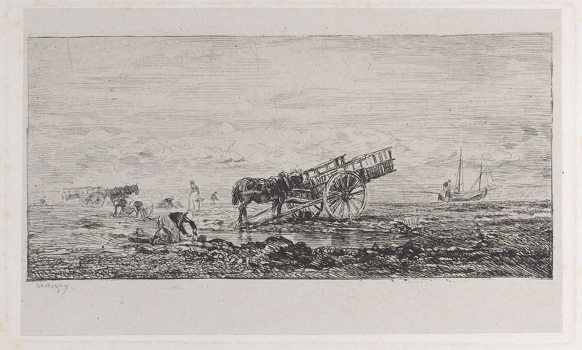 The Beach at Villerville, Charles-François Daubigny (French, Paris 1817–1878 Paris), Etching on chine collé; third state of five (Delteil)