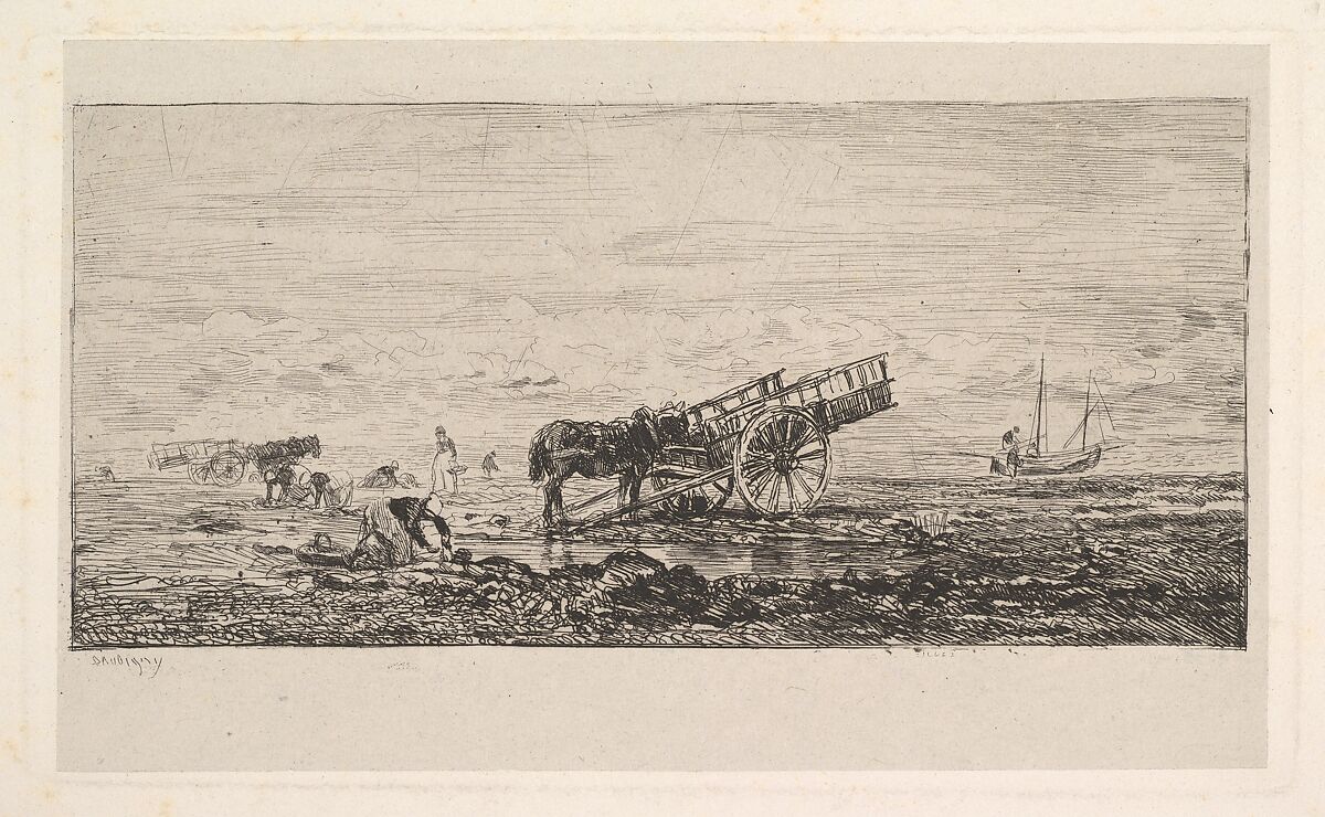 The Beach at Villerville, Charles-François Daubigny (French, Paris 1817–1878 Paris), Etching on chine collé; third state of five (Delteil) 