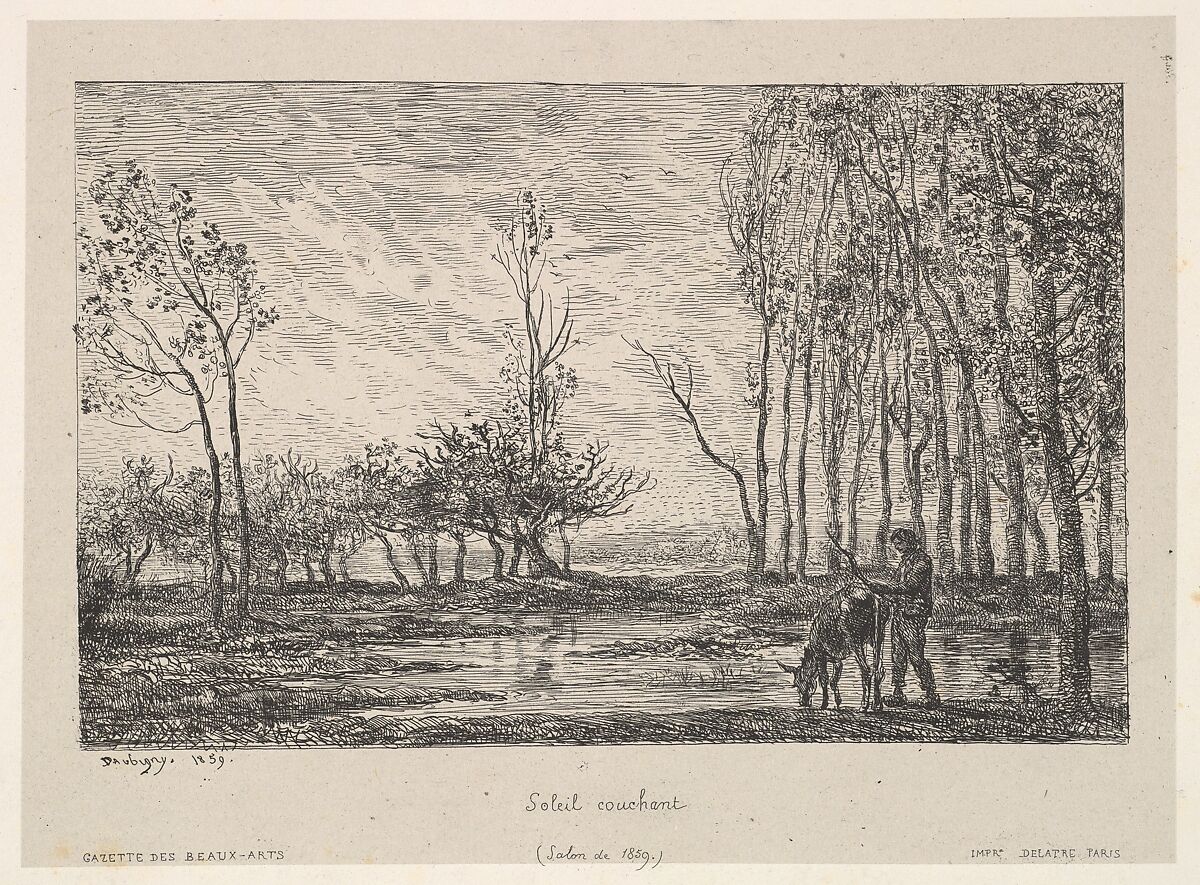 Sunset, Charles-François Daubigny (French, Paris 1817–1878 Paris), Etching; second state of four (Delteil) 