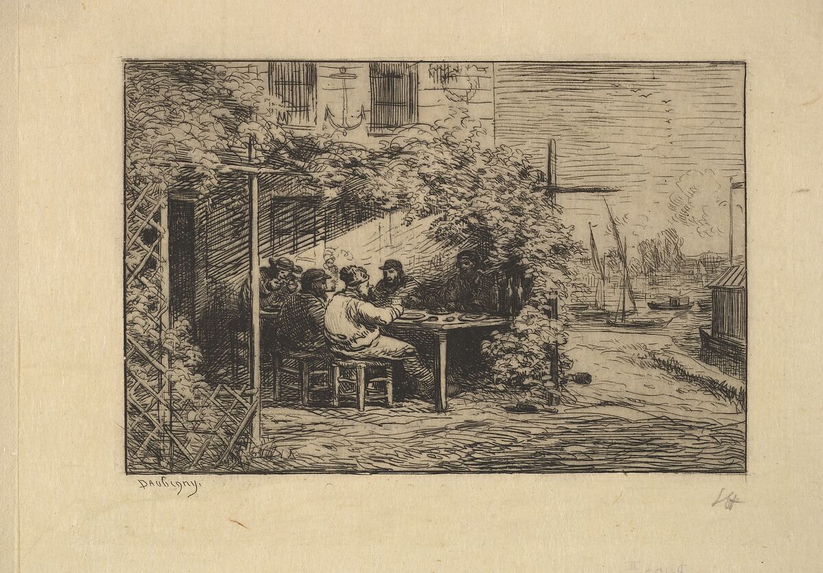 The Farewell Breakfast at Asnières, Charles-François Daubigny (French, Paris 1817–1878 Paris), Etching; second state of three 