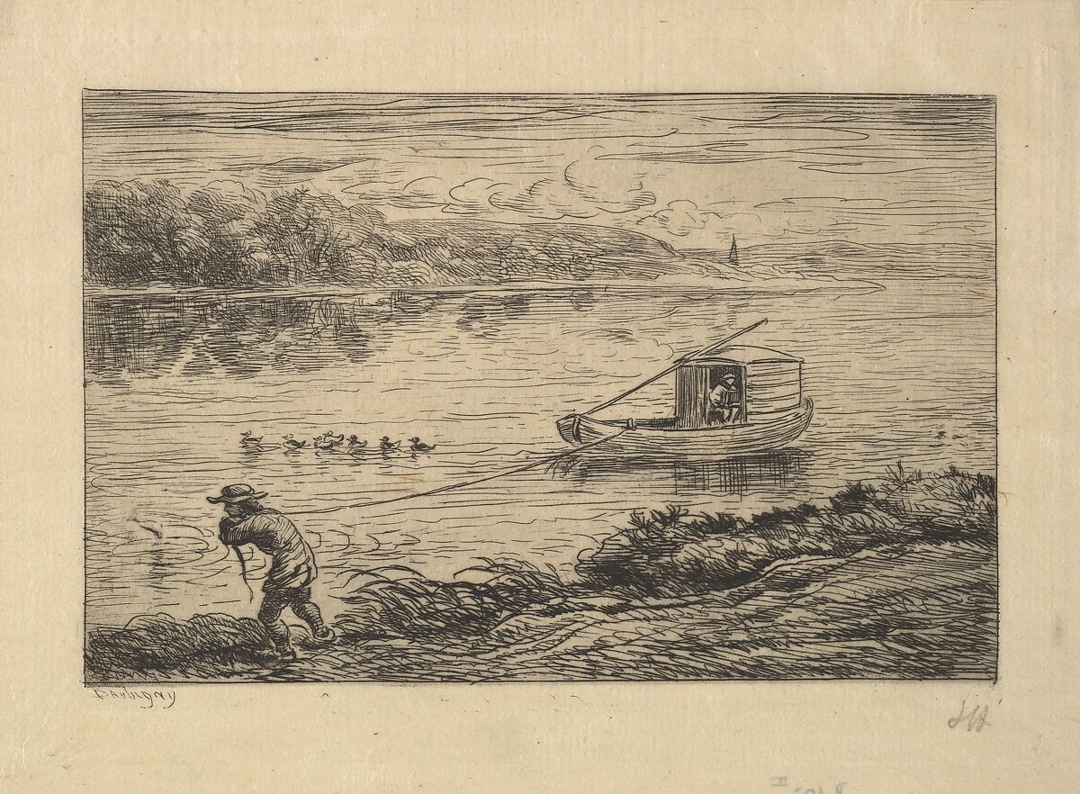 The Cabin Boy Tows the Boat, Charles-François Daubigny (French, Paris 1817–1878 Paris), Etching; second state of three (Delteil) 