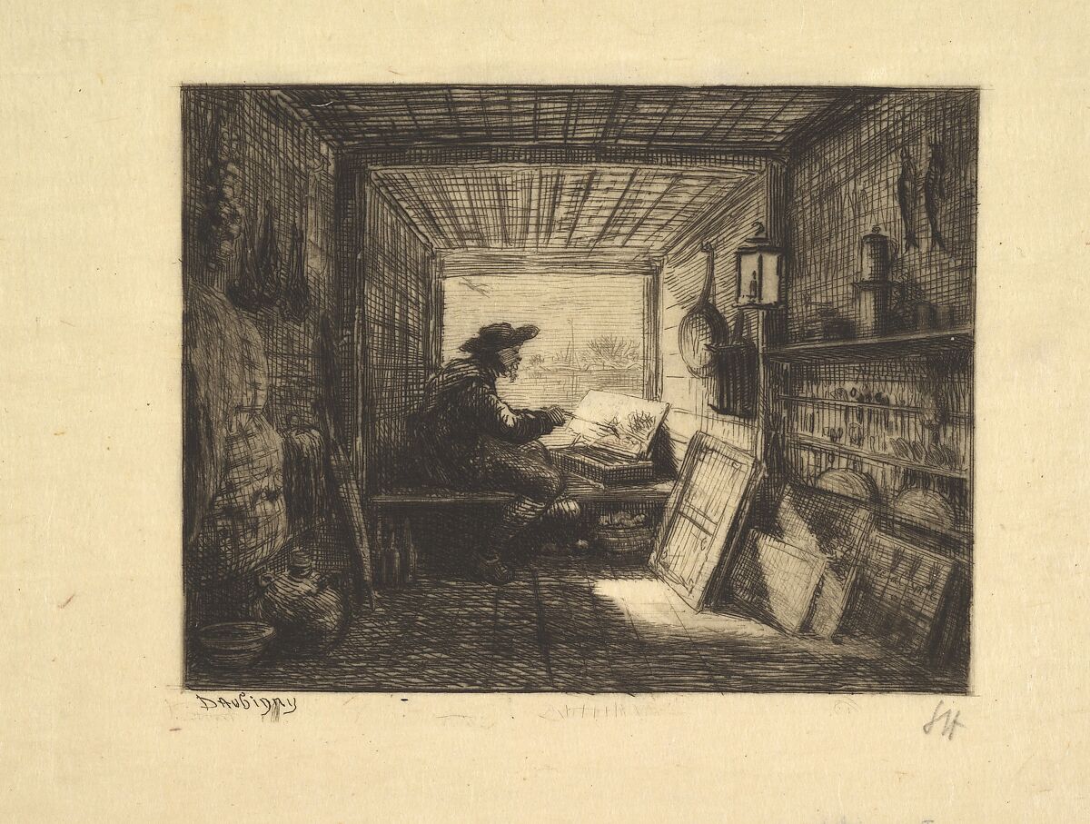 The Boat Studio, from series Voyage en Bateau, 1862, Charles-François Daubigny  French, Etching; first state of two (Delteil)