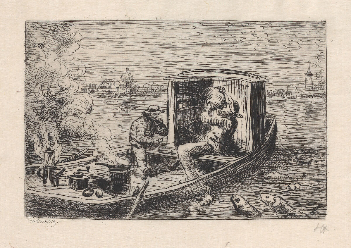 Gobbling a Meal, Charles-François Daubigny (French, Paris 1817–1878 Paris), Etching; second state of three (Delteil)